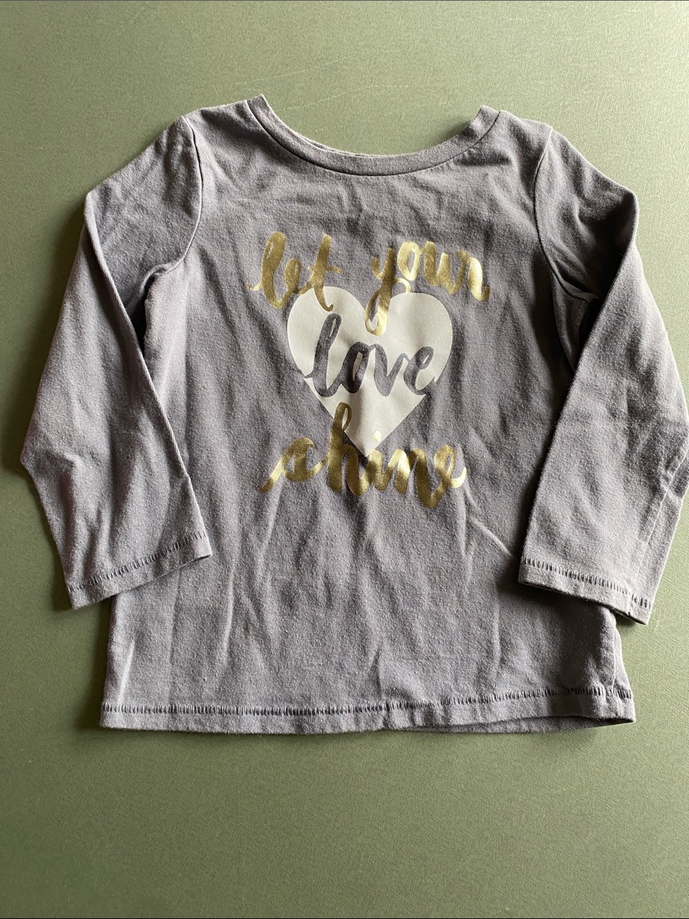 Cat & Jack Gray Long-Sleeve Tee with Gold Foil Script & White Heart
